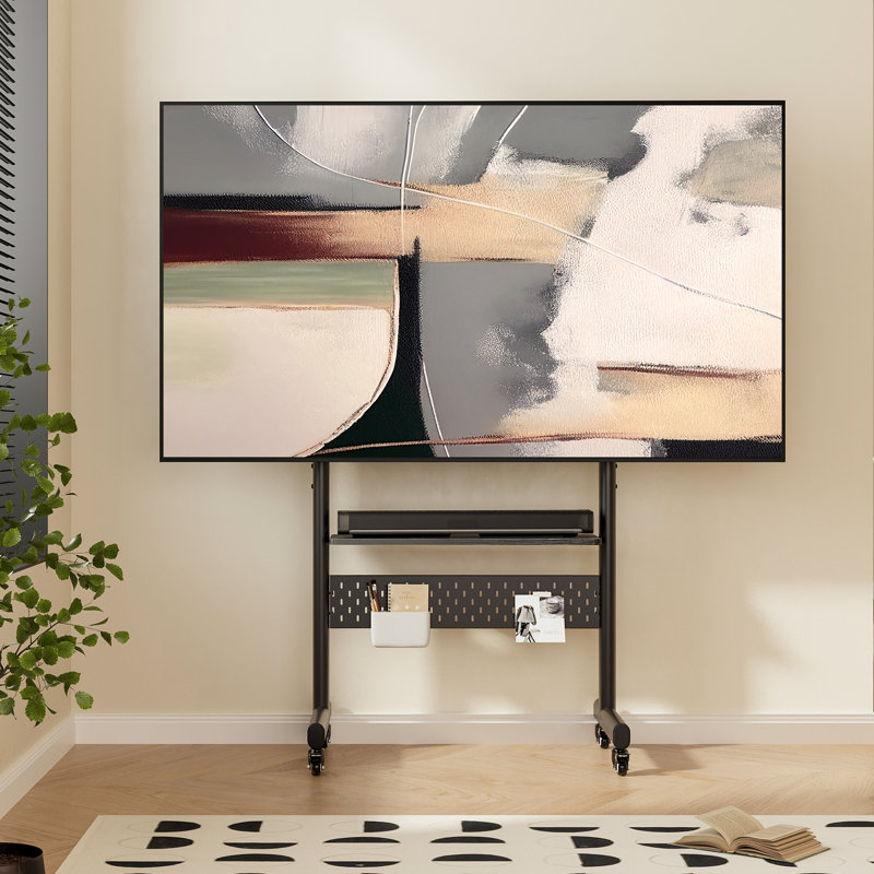 Charrisse Height Adjustable Rolling TV Stand with Mount, Black