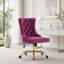 Chaise de bureau pivotante en velours touffetée avec base dorée-691497613