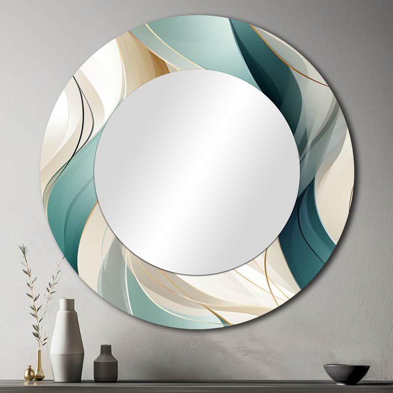 Subdued Elegance - miroir décoratif abstrait, miroir mural rond beige, impression d'art en métal, 36 po x 36 po