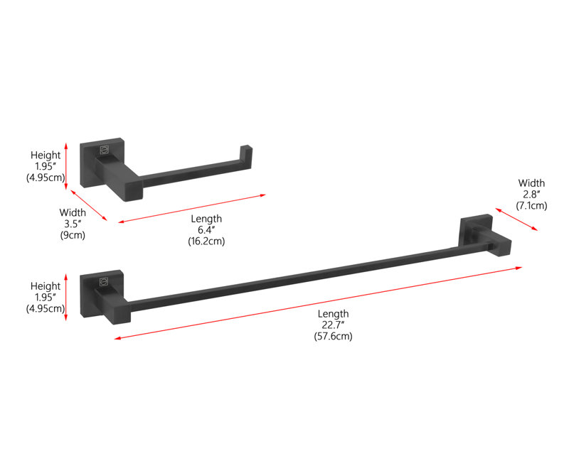 Matte Black Stainless Steel Bathroom Hardware Set, 2-Piece