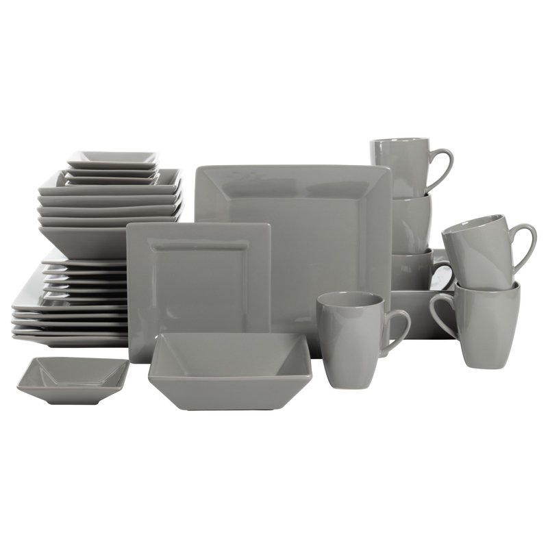 Nova Square Stoneware 38 Piece Dinnerware Set, Service for 6, Grey