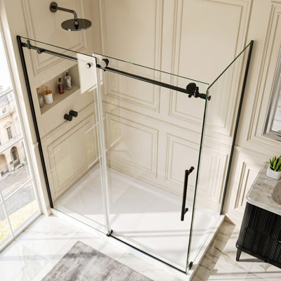 Cabine de douche coulissante sans cadre l 60 po x P 32 po x H 72 po avec verre transparent 5/16 po Black noir mat