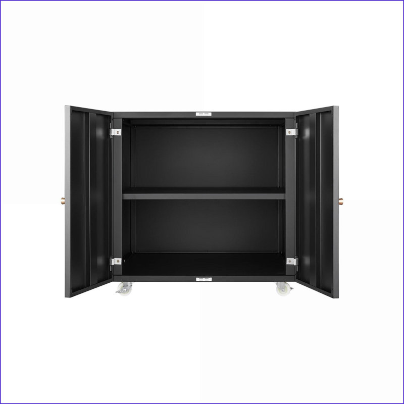 Cabinets, Black Metal Double-Door Printer Cabinet with Adjustable Shelves &amp; Lockable Casters | Modern Office/Home Storage | Black | Office