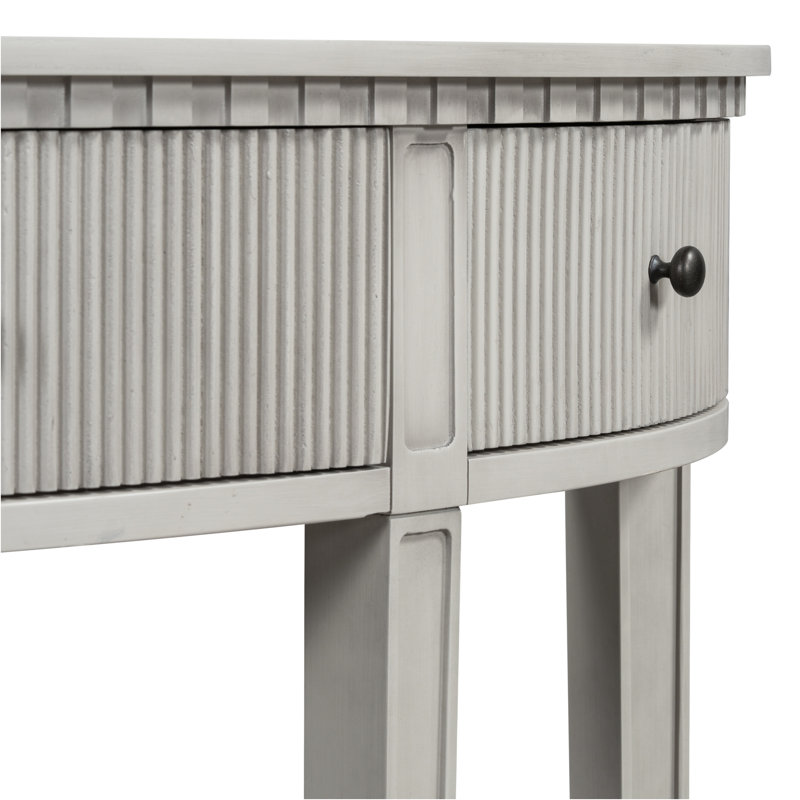 Distinctive Features Of Pine Veneer Console Table With Vertical Stripe Drawer Fronts And Four Legs, Antique White