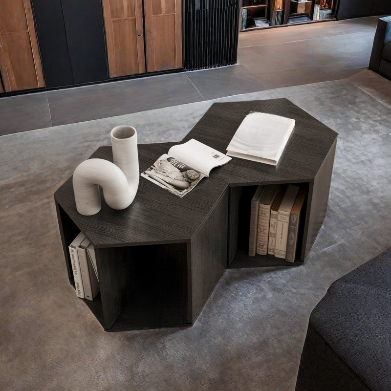 Set Of 2 Hexagonal Coffee Tables With A Storage Shelf, Black/Brown