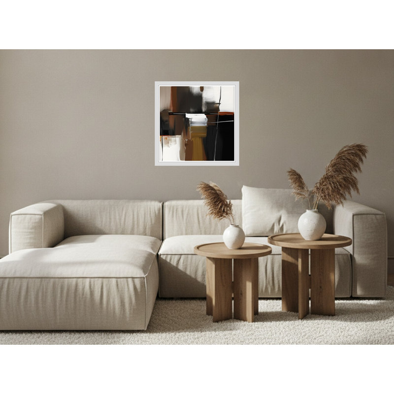 "Bold Earth Tones", composition abstraite sur toile encadrée, White, 12" H x 12" W