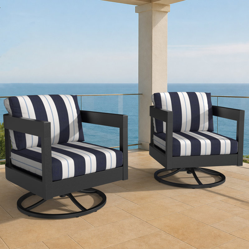 Ensemble de 2 fauteuils à bascule pivotants modernes à dossier arrondi pour patio avec coussins Sunbrella