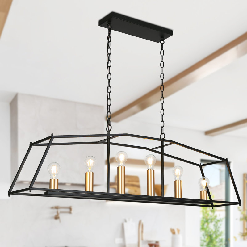 Lustre carré / rectangulaire à 6 lumières pour îlot de cuisine à intensité variable