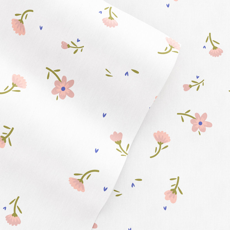 Soft Floral Pattern 4 Piece Microfiber Sheet Set, Cal.King Sheet Set + 1 Fitted Sheet + 2 Pillowcase, Pink