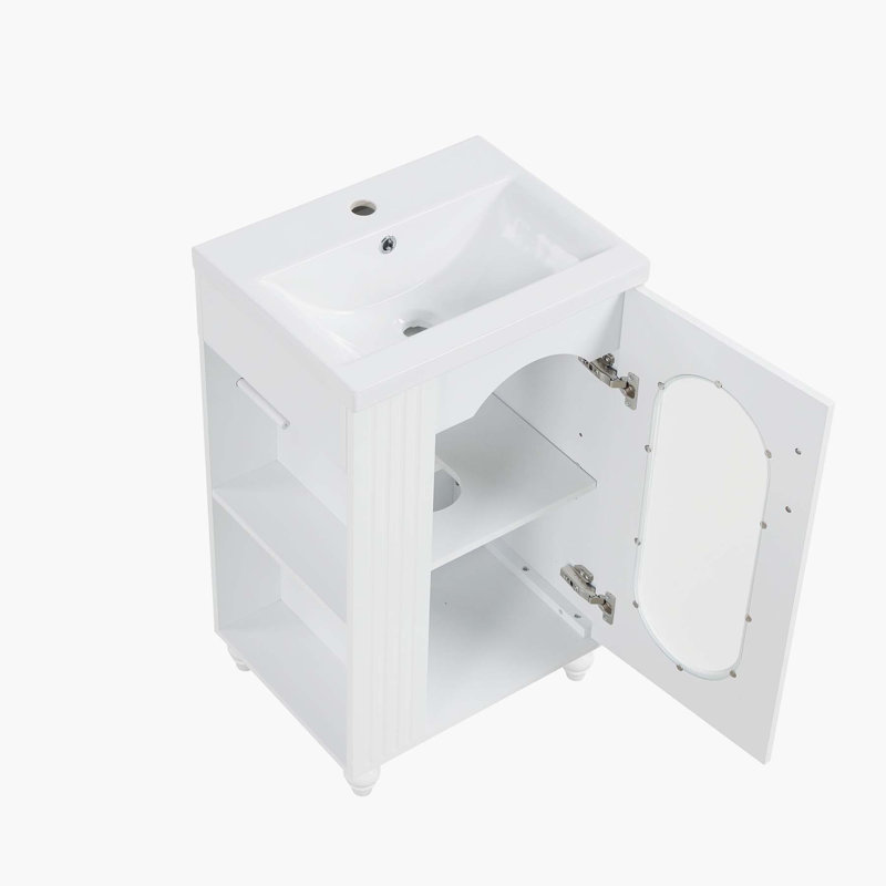 20 in. White MDF Single Sink Freestanding Bath Vanity with Ceramic Top