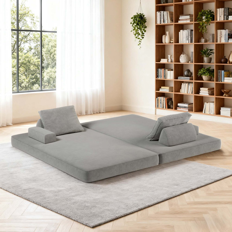 Canapé multifonctionnel en chenille Boneless 86,5 pouces, Gris clair