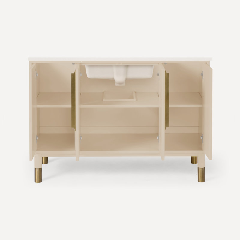 Islamorada 48" Vanity With Quartz Stone Vanity Top, Sand, Quartz White, Three-Hole