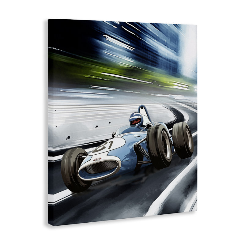 «Speeding Racecar», toile par Christine Simpson, art, H 40 po x l 30 po