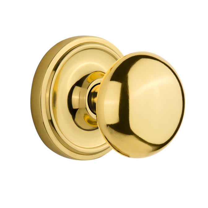 Classic Rosette with New York Door Knob, Unlacquered Brass