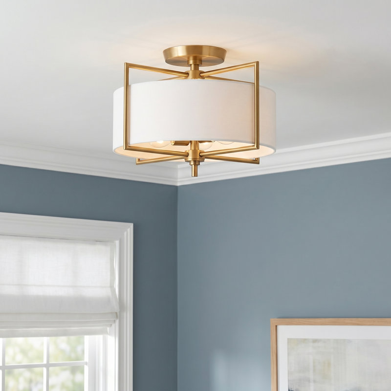 Vashti Framlingham Fabric Semi Flush Mount, Burnished Brass, 10" H x 15" W x 15" D