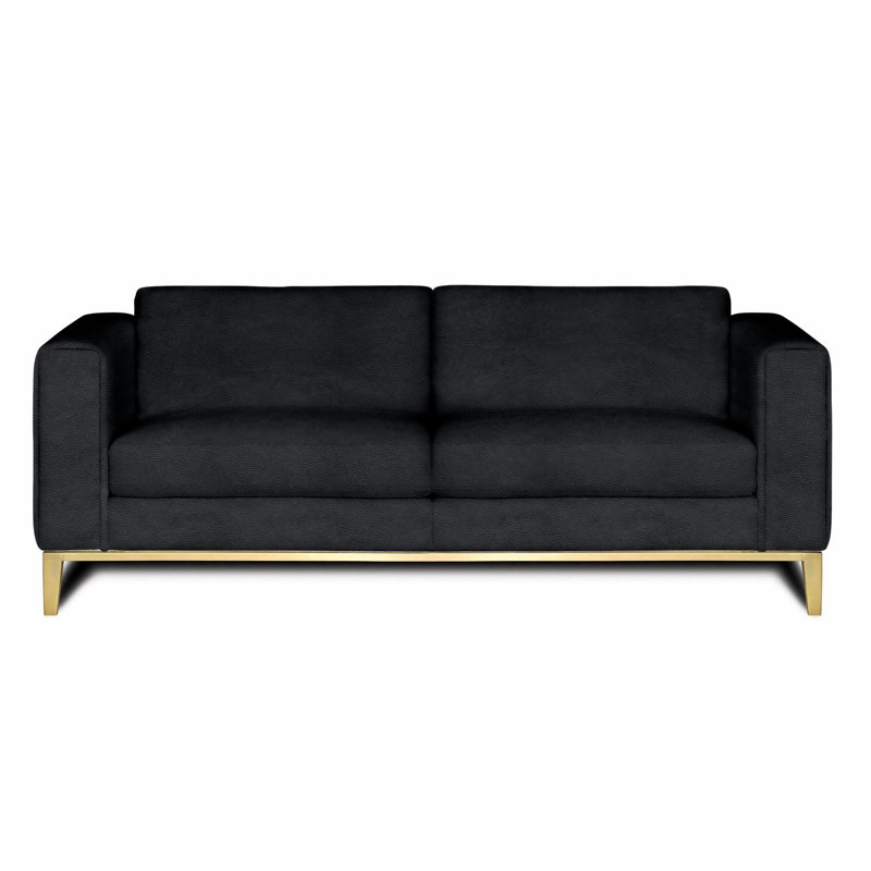 Tobi Leather Sofa, Cobalt (Dreamer), Satin Brass
