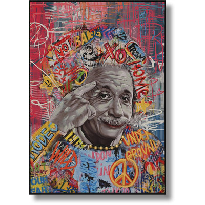 Art mural sur toile Einstein Urban Graffiti Pop - 28 po x 40 po - cadre noir