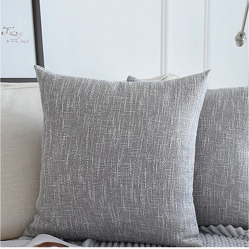 Housse de coussin carré en lin uni, Gris, 18 po x 18 po