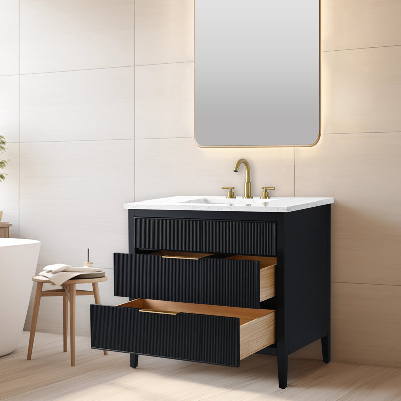 Meuble-lavabo simple 36 po avec plateau en pierre reconstituée Bilroy, Noir