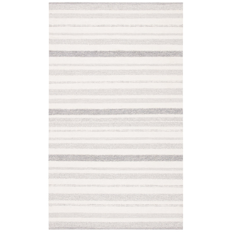 Adalia Striped Handmade Flatweave Cotton Area Rug in Ivory/Gray, Rectangle 5' x 8'