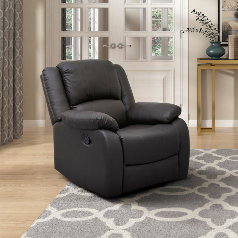 Reclining Chair Faux Leather Upholstery Pillowtop Arms Solid Wood Frame 1Pc Living Room Furniture