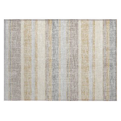 Machine Washable Indoor/Outdoor Xhevrie Gold Rug