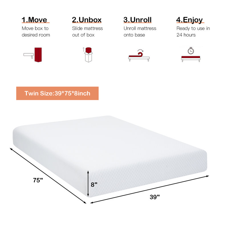 Pell 8'' Medium Sofa Bed Jacquard Mattress, Twin