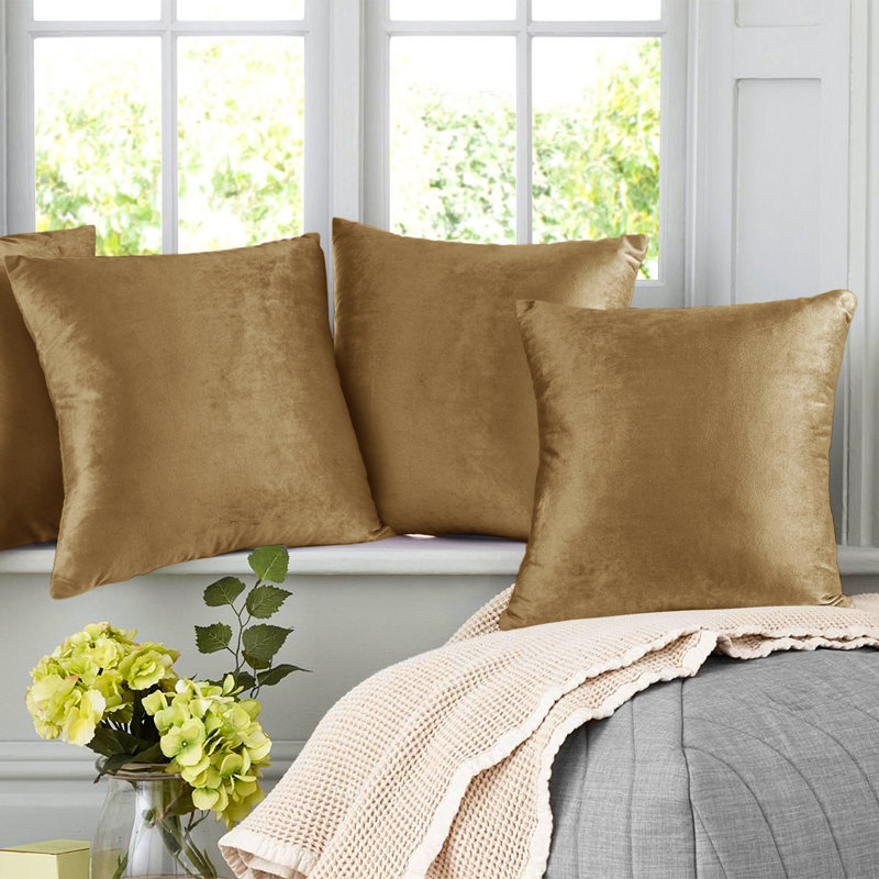 Housse de coussin en velours , H 20 po x l 20 po, Moka brun pâle