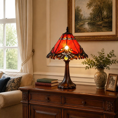 L10021 Stained-Glass Table Lamp with Baroque-Style Design