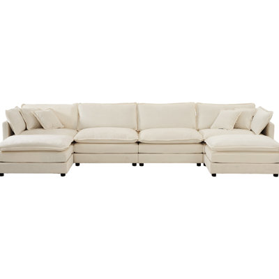 Beige Chenille Upholstered Sectional With Spacious Living Room Style Large U-Shape Cushioned Foam And Reversible Chaise