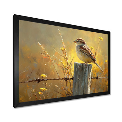 «Old Sparrow Bird On A Fence Post I», reproduction d'art sur toile
