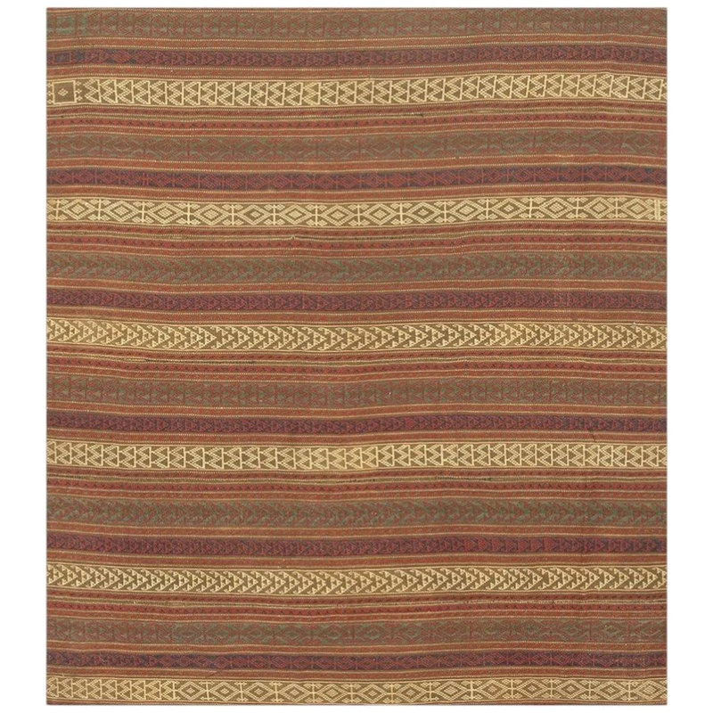Vintage Turkish Kilim Multi Geometric Decorative Wool Flat-Weave Rug, c. 1950s 6'4" x 7'0" Area Rug