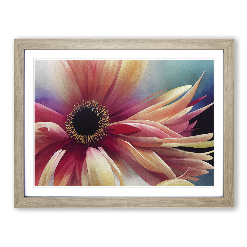 Chrysanthemum Watercolour Flower Vol.5 - Framed Print, 46cm H x 64cm W x 2cm D, Oak Framed