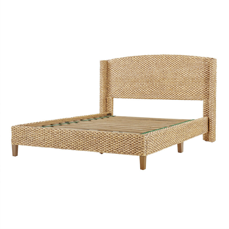 Boatwright 48.5'' H Rattan Farmhouse Wooden Wingback Bed with Solid Wood Frame, Queen, Natural