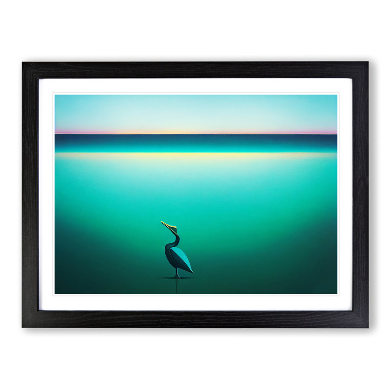 XH1022-5596X Lone Pelican - Single Picture Frame Print, Black, 34cm H x 46cm W