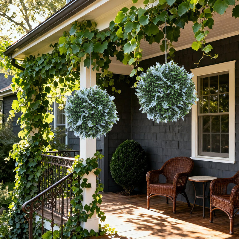 Set of 2 UV-protected artificial plant topiary balls