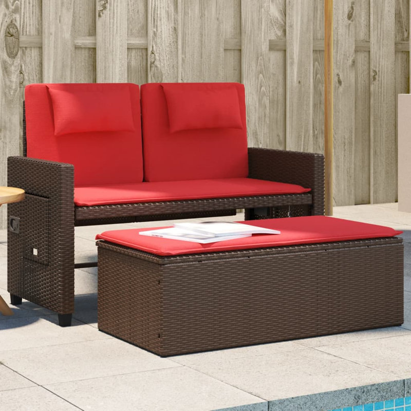 Banc de patio inclinable avec coussins vidaXL, Rouge / brun