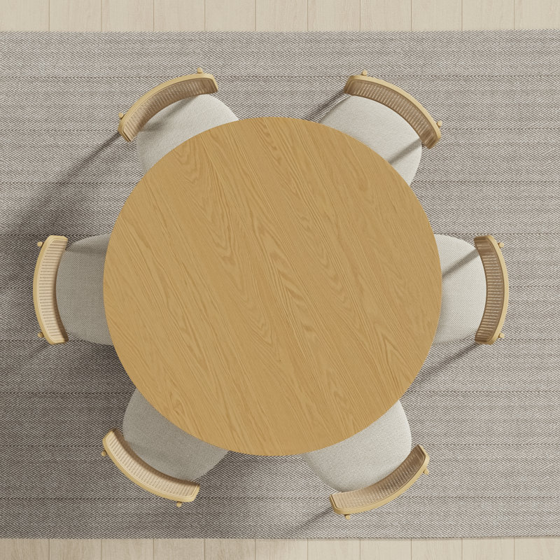 52" Two-tone Round Oak Dining Table with Solid Wood Pedestal Modern Kitchen Table for Living Room Dining Room Seats 6