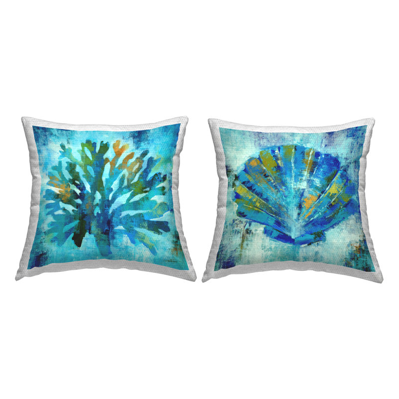 Ensemble de coussins d'extérieur 2 pièces Modern Blue Aquatic Life par Liz Jardine