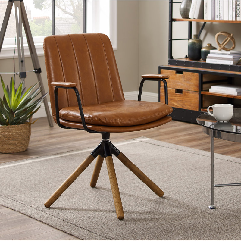 Chaise de bureau pivotante en similicuir Jadd, Brun