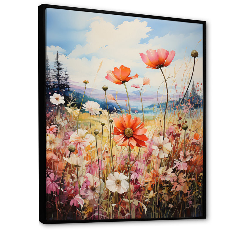 Meadow Wildflower Symphony - salon d'art floral et botanique mural, H 44 po x l 34 po x P 1,5 po, Cadre flottant noir