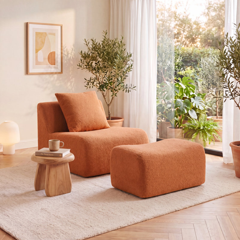 Canapé modulaire rembourré 32,7 po avec repose-pieds modulaire avec repose-pieds, sans assemblage requis, Orange