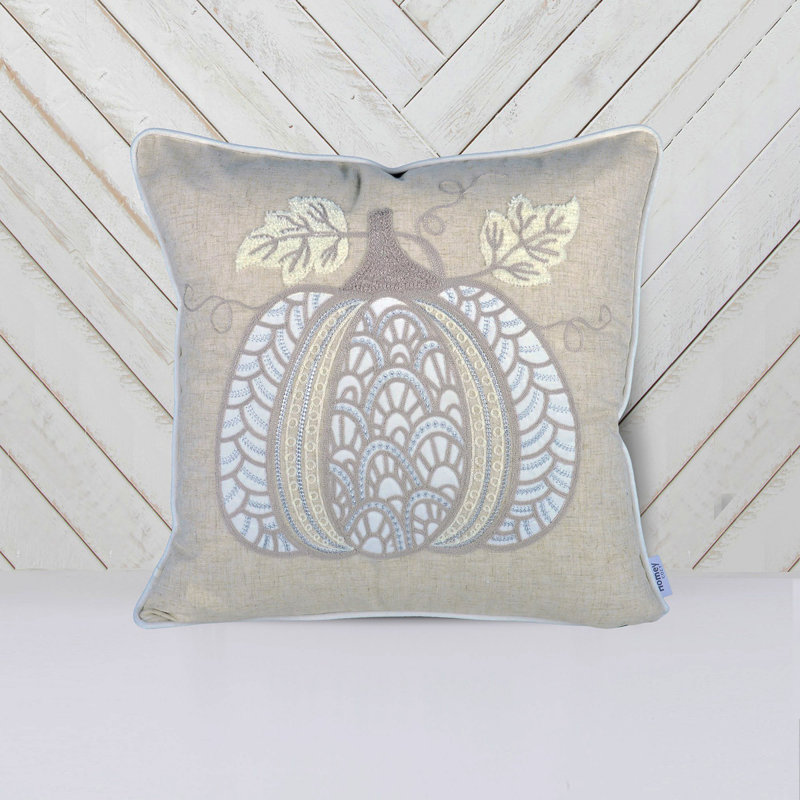 Lace Embroidered Pumpkin Throw Pillow – Neutral Fall Accent Cushion