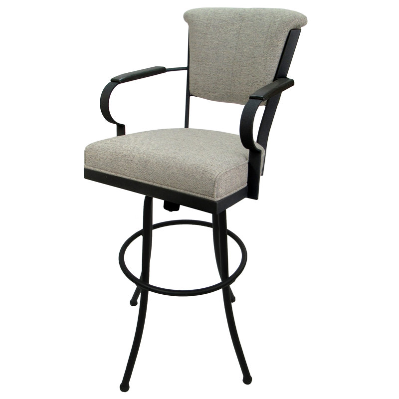 Très grand tabouret en métal de 34 po avec accoudoirs en bois Louis Miami - base Noam - frêne Portwood, Noir