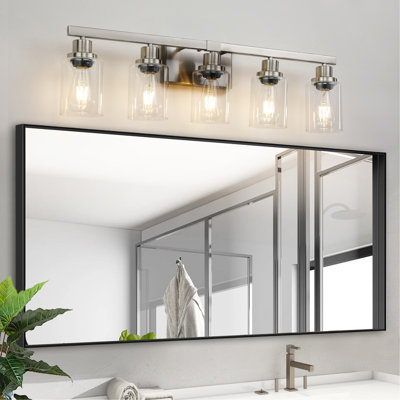 31" Modern 5-Light Bathroom Vanity Light Fixture - Brushed Nickel Finish with Clear Glass Shades, Perfect for Bathroom, Vanity, and Dressing Area Lighting (No Bulbs)