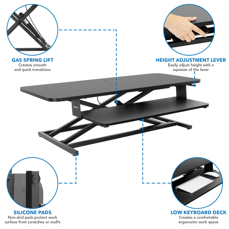 ErgoFlex Black Adjustable Standing Desk Converter, 37" Dual Monitor Capacity