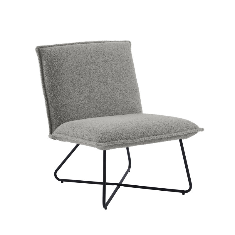 Chaise d'appoint rembourrée en sherpa Vicolo avec pieds en métal, Gris