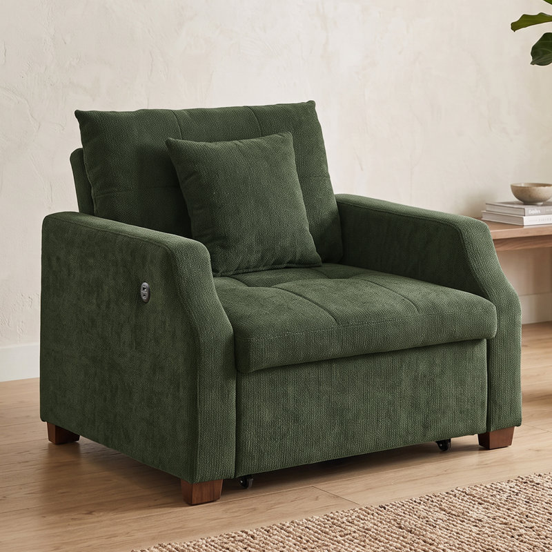 Fauteuil d'appoint convertible 3 en 1, fauteuil-lit multifonctionnel pour petits espaces, Green Polyester Blend