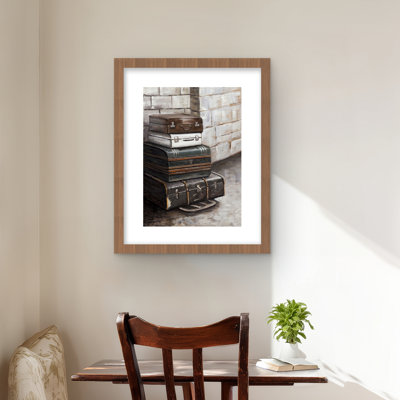 Four Old Traveling Suitcases - Brown Framed Matted Print