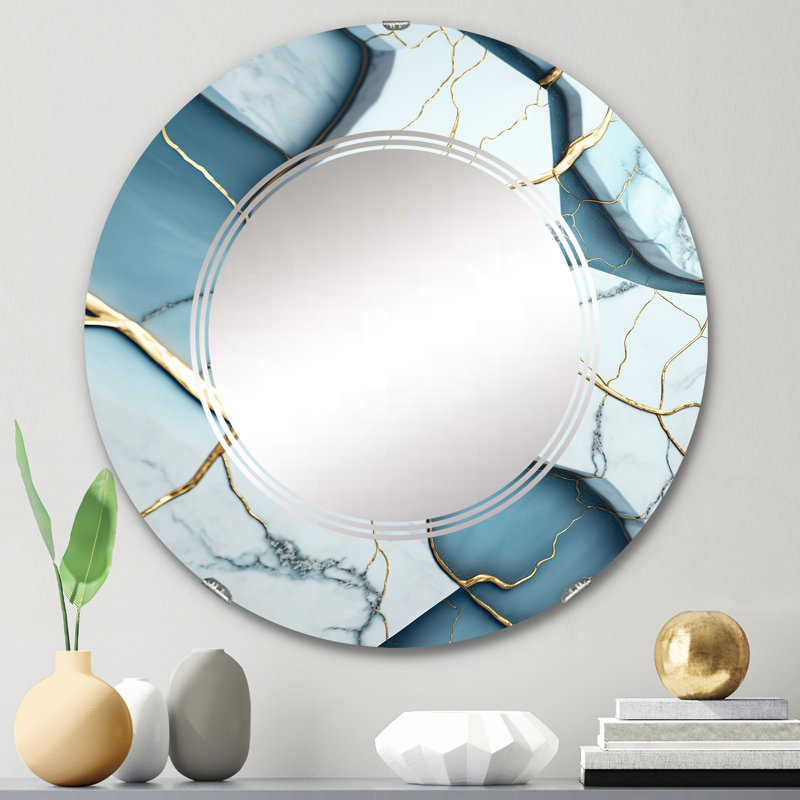 Oladayo Abstract Geode White II - Miroir mural abstrait en marbre, 24 po x 24 po